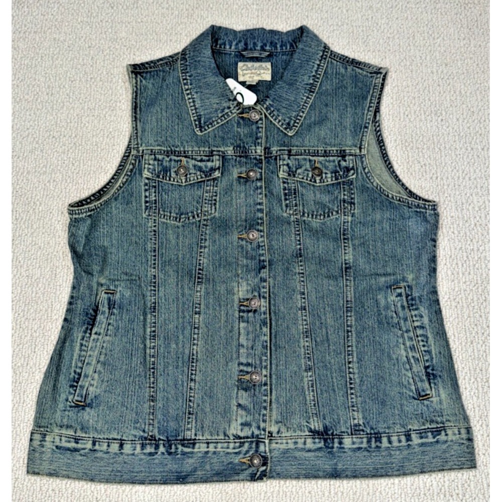 NWT Cabela's Womens Large Aged Denim Vest Vintage Indigo Western Jean Trucker
